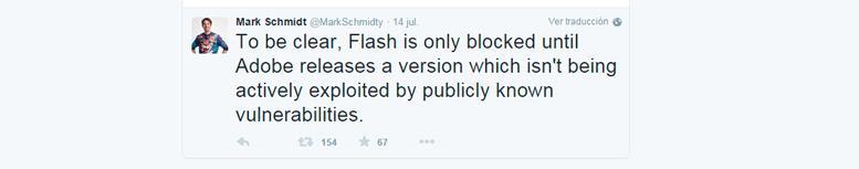 Twitter de Mark Schdmidt sobre el bloqueo de Flash